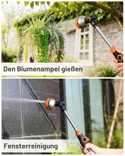 Unistyle Gießstab, Robuste Gartenbrause, 8 Strahlarten Giesstab mit Daumensteuerung, Handbrause zur Garten Bewässerung und Reinigung, Bewässerung Zauberstab für Blumenampeln und Sträucher