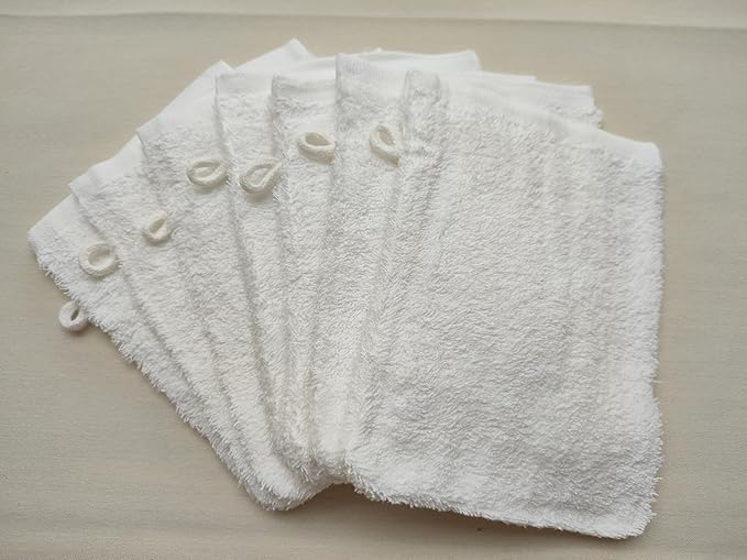 Generic Premium Cotton Wash Mitts Flannel Face Bath White Black Slate Grey Turquoise (White, Pack of 24)