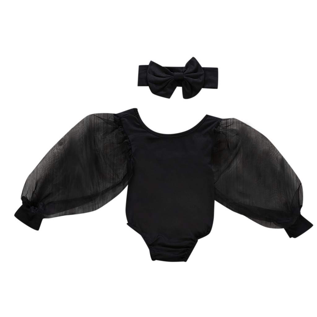 Puff Mesh Infant Outfits Clothes Romper Sleeve Girls Bodysuit Baby Solid Girls Outfits Set Baby Ups Outfit