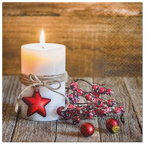 Keep Unique 20-ct 13x13 Christmas Candle Paper Luncheon Decoupage Napkins, 3-Ply Servilletas Candle Ornaments Napkin for Art, Dinner and Party,