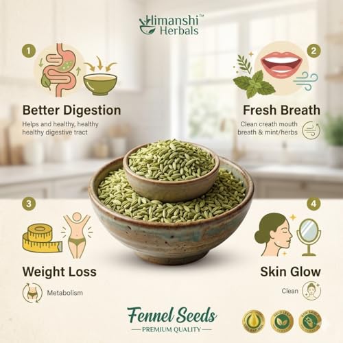 Image of HIMANSHI HERBALS Organic Fennel Seeds (Saunf) 250g - Natural, Fresh & Aromatic, Saunf for Cooking, Mouth Freshener & Wellness, Rich Flavor, Hygienically Packed