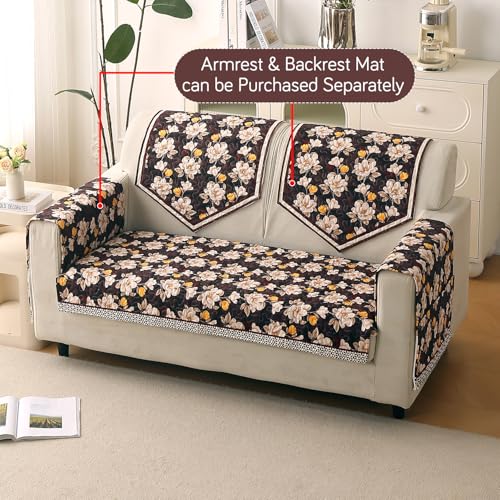 Image of HOKIPO 'Florentina Series' Premium Holland Velvet Sofa Cover Mat for 2 Seater Sofa with Foam Filling for Extra Softness, Anti-Slip Backing, Camellia Brown (IN-879-V2)