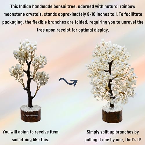 Image of Certified Rainbow Moonstone Crystal Tree for Good Luck - Healing Crystals Money Tree for Wealth, Positive Energy at Home Office - Decorative Spiritual Gifts for Vastu, House Warming