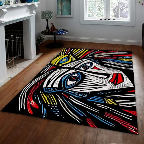 Tapis visage abstrait line art lavable 80x150 cm pour salon - 2