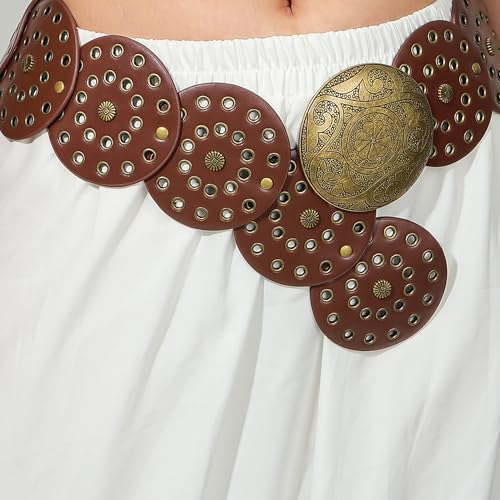 IZUS Classic-Retro Oval-Concho-Buckle Western-Belt for Women-Dresses Wide-Disc Cowgirl-Belts Boho-Country-Style2