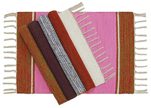 Image of MAHZEE HOME� Hand Woven Cotton Multicolor Small Rug for Bedroom, Living Room, Kids Room and Kitchen | Size : 1'4 inchx2' Feet or 16x24 Inch or 40x60 cm| 100% Organic| Machine Washable (Combo of 5 Pcs)