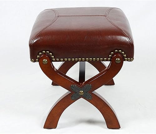 Miniatura 8 de CYYTLFSD Reposapiés de cuero otomano de madera, taburetes rústicos para pies, reposapiés de madera, reposapiés rectangular, otomana pequeña para