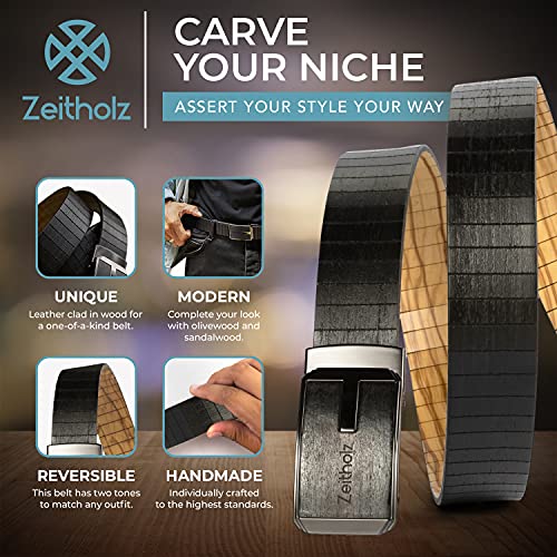 Zeitholz Wooden Belt for Men with Automatic Buckle - Reversible, Olive wood and Sandalwood, for waists up to 50 inches.2