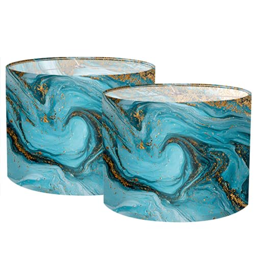 Image of Nuxovilar Lamp Shades Set of 2, 13 inch Top x 13 inch Bottom x 10 inch High (Spider) | Floor lamp shades blue marble gold accent pattern living room office luxe space covers (Marble)