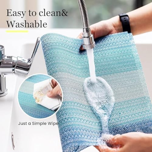 Image of Potency Table Mats Set of 6, Woven Placemats for Dining Table, Heat-Resistant, Stain-Resistant, Anti-Skid, Washable PVC Table Mats, Vinyl Placemats for Dining, Kitchen & Restaurant Table (H Blue)