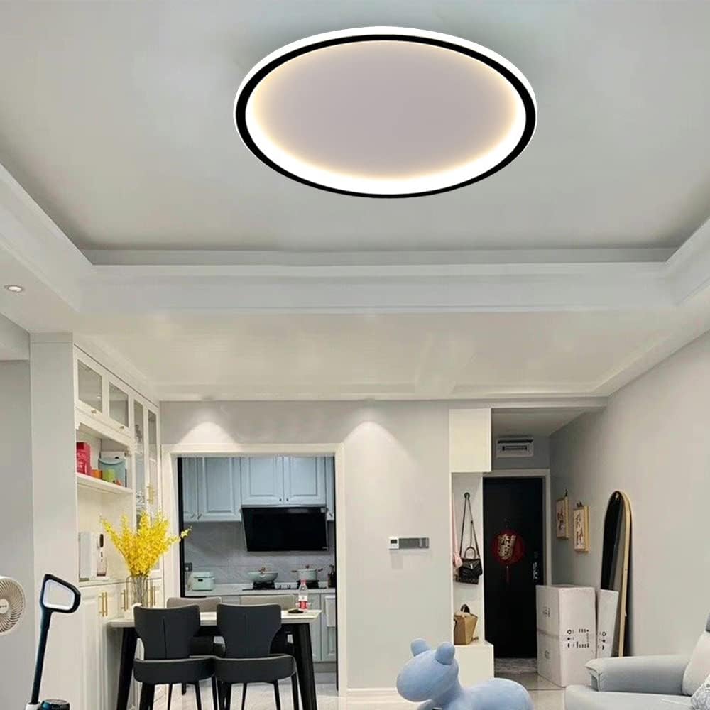 Nowoczesna i okrągła lampa sufitowa LED z możliwością ściemniania, 24 cale z regulacją za pomocą aplikacji, czarna, 66 W, do salonu i sypialni