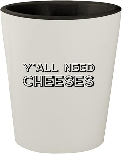 Molandra Products Y'all Need Cheeses - White Outer & Black Inner Ceramic 1.5oz Shot Glass