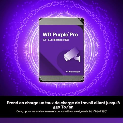 WD Purple Pro 12 To Disque dur Interne de Surveillance HDD, Smart Video, 3.5" - AllFrame Technology, 256MB Cache, 550TB/yr, 7200RPM