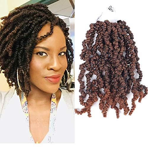 6 Packs Short Spring Twist Crochet Hair Ombre Bomb Bob Curly Spring Pre-twisted Braids Synthetic Fluffy Hair Extensions (6, T30)