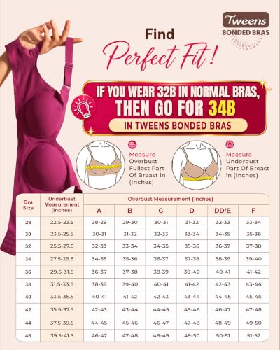 Image of Tweens Cotton Padded Bonded Bra for Women | Full Coverage Wire-Free Bra | Seamless No-Dig Comfort | Breathable Cotton | Elastic-Free Bottom Band & Side Wings | Pack of 1|