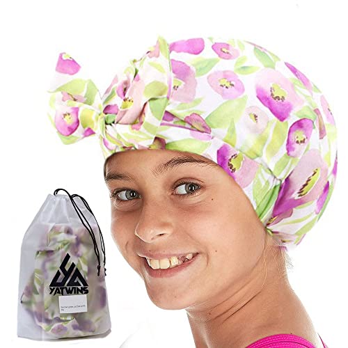 YATWINS Shower Caps For Girls , shower cap girls , Silk bonnet for kids , Protection Hair with shower cap for girls For long hair , kids shower caps for girls, Pink