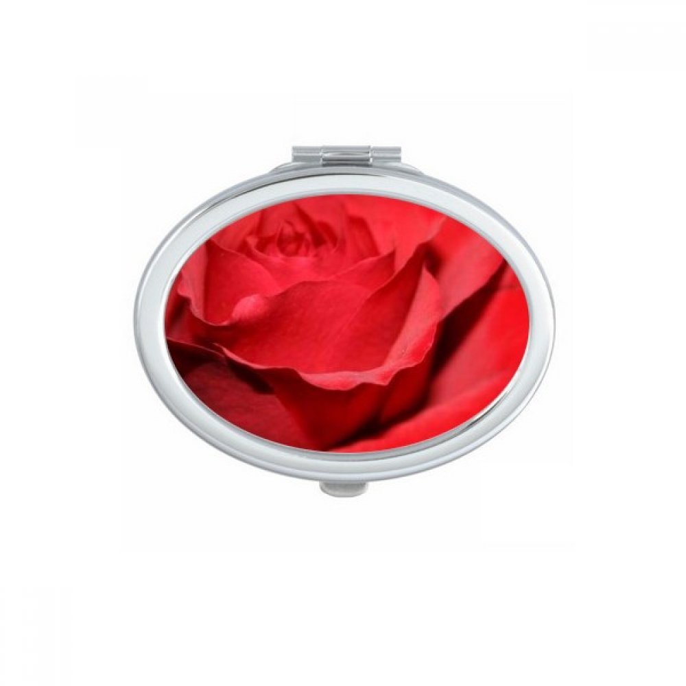 Miroir de maquillage ovale orné d'une rose blanche raffinée, finition soignée style multicolore