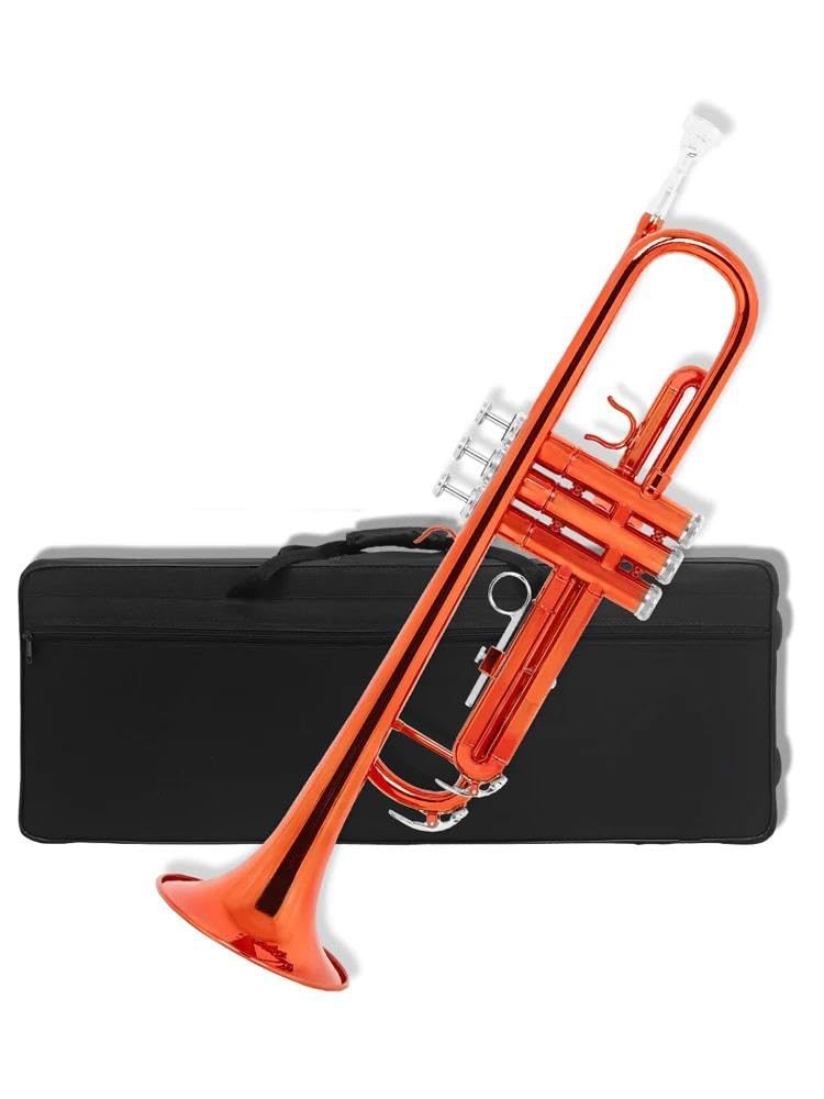 Orange Bb Standard Trumpet Set Brass Instrument Suitable For Beginners Including 7C Mouthpiece And Gloves Standard Trumpet Set(Orange trumpet set)
