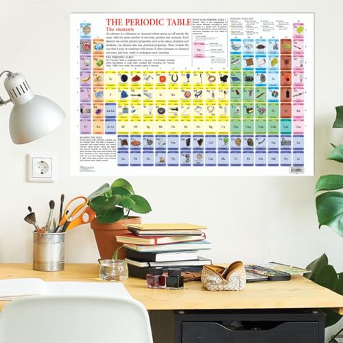 Image of Periodic Table Educational Wall Chart For Kids - Double-Sided Hard Laminated Poster with Colourful Elements, Learn Chemistry, Atomic Numbers & Symbols, Ideal for Preschoolers, School, Classroom & Home Learning, 48x73 cm