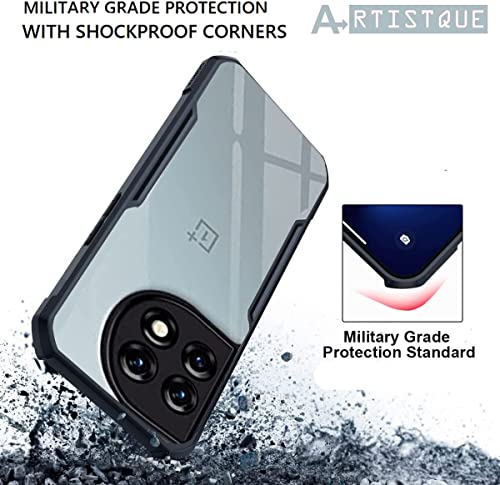Image of A rtistque Clear Hard Transparent Acrylic Armor Anti-Drop Shockproof TPU Edge Back Cover Case for Oneplus 11R 5G - Black