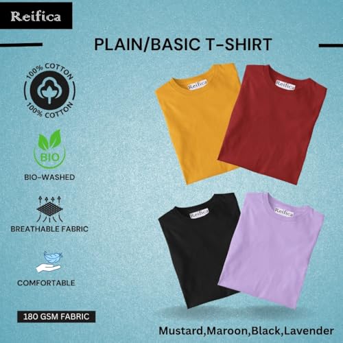 Image of Reifica Women's Plain Half Sleeve T-Shirt Combo Pack of 4