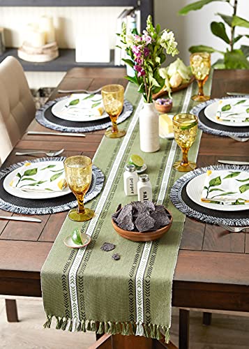 DII Fringe Striped Table Top, Cotton, Dobby Olive, Table Runner, 14 x 108 cm, Table Runner, 14x108" - Image 4