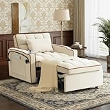 Trygoal Convertible Sleeper Chair, Chairs Bed Sleepers for Adults, Pull Out Chair Sleeper with Bracket and Cup Holder, 3 in 1 Sofa Bed Chairs for Small Spaces, Living Room, White