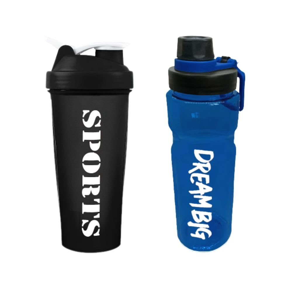 Combo For Sports Shaker With Sipper Bottle Shaker For Men & Women Fitness Kit For Men Sipper For Gym Workout Shaker For Protein Shaker Bottle PO-2 (BLACK+BLUE)-image-33