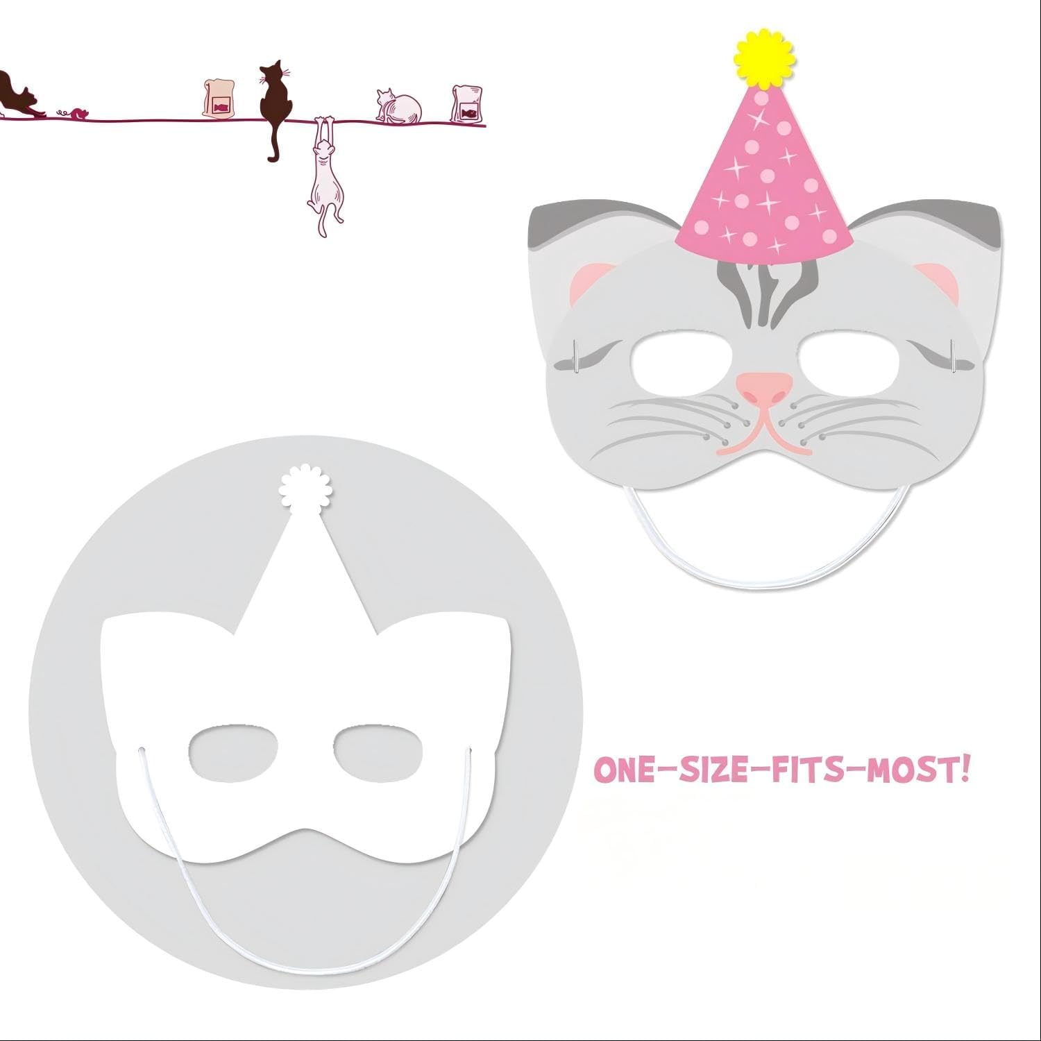 Distaratie Cat Paper Masks 12 PCS Cat Kitten Birthday Party Decoration