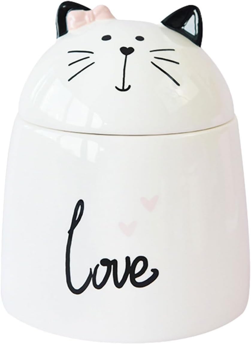NUOBESTY Ceramic Spice Storage Jar and Porcelain Condiment Container with Lid, Cat Shape Food Canister for Household Kitchen, Sugar and Salt Storage for Countertop Organization