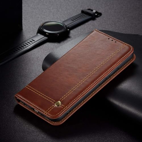 Image of Pikkme Motorola G84 5G Flip Cover | Strong Magnetic Closure | Genuine PU Leather Finish | Wallet Style with Inbuilt Pocket & Stand | Premium Look Magnetic Flip Case (Brown)