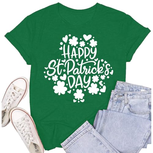 SUWATOIN Womens Happy St. Patrick's Day Shirt Lucky Shamrock Paddy's Day T-Shirt Irish Clover Tee Tops