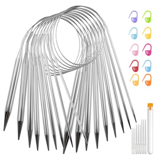 9 pcs Circular Knitting Needles 80cm Round Knitting Needles Set