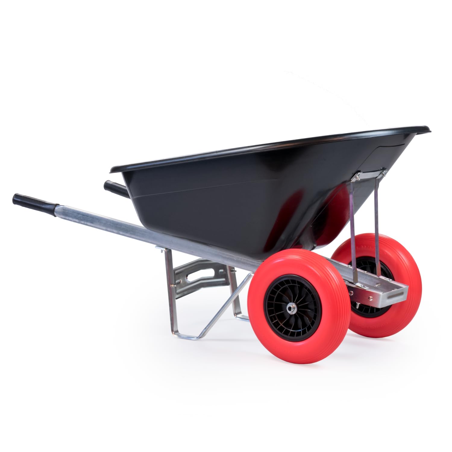 KCT 160L Big Wheelbarrow Black Garden Barrow Twin Wheel Puncture Proof Tyre for Builders, Equestrian, Stable Yard, Construction