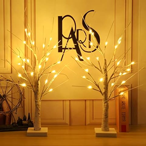 BHCLIGHT 2 Stück 60 cm 24 LED Birke Baumlichter, batteriebetriebene Tisch-Bonsai-Baumlichter, weißer künstlicher Zweig für Ostern, Festival, Hochzeit Cover
