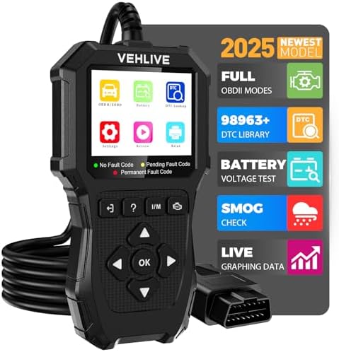 OBD2 Scanner Diagnostic Tool, Check Engine Light Car Code Reader with Reset, Battery Tester, Live Data, Freeze Frame, I/M Readiness, Car Scanner Diagnostic Tool for All OBDII Car After 1996