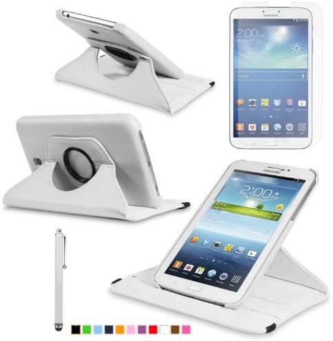 360 Degree Rotating Cover Case for Samsung Galaxy Tab 3 7.0 SM-T210 / SM-T217 with Screen Protector and Stylus Galaxy tab 3 7 case from Sheath [ Does not Fit Galaxy Tab 3 Lite SM-T110 ] (White)