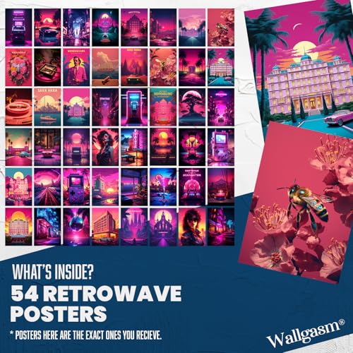 Image of Wallgasm Retro Synth Aesthetic Poster Set - 54 Mini Posters, 4 x 6 Inches for Bedroom, Living Room & Office Decor