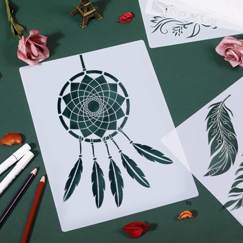 KWJEIULSOQ 12 Stück Schablonen,Schablonen Textilgestaltung,Schablone Wandgestaltung,PET Malerei Vorlagen,Buchstaben Schablone,Gemalt Graffiti Hohl Vorlagen für DIY Möbel Kachel Wand