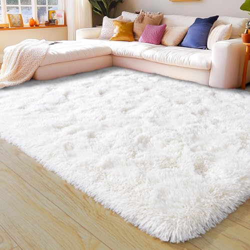 KING DARE 5x7 Cream Fuzzy Rug, Fluffy Soft Shaggy Plush Furry Floor Carpet Washable Non-Slip Modern Area Rugs for Living Room Bedroom Dorm Kids Room Home Aesthetic Decor