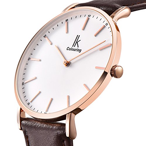 IK Slim Ø40mm Armbanduhr Herren Damen Ultra-flach Leder-Armband – Bild 3