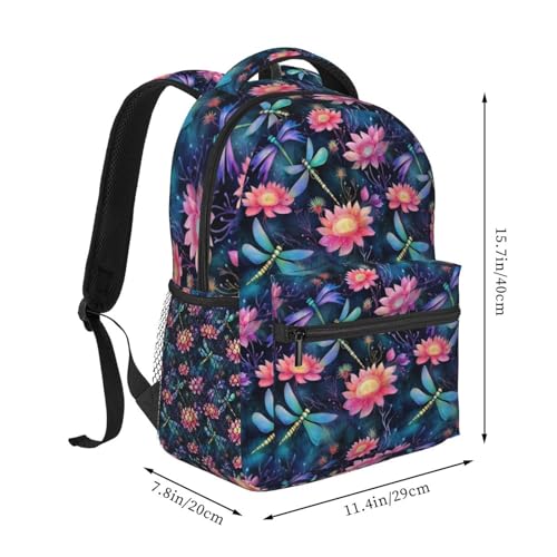 Watercolor Dragonfly Dragonflies Flower Lightweight Backpack Travel Casual Bags for Women or Men 15.7 Inches2