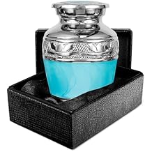 Trupoint Memorials Small Urns for Human Ashes Keepsake, Decorative Mini Cremation Urn for Adult Men & Women, Set of 4, Light Blue with Silver Lining