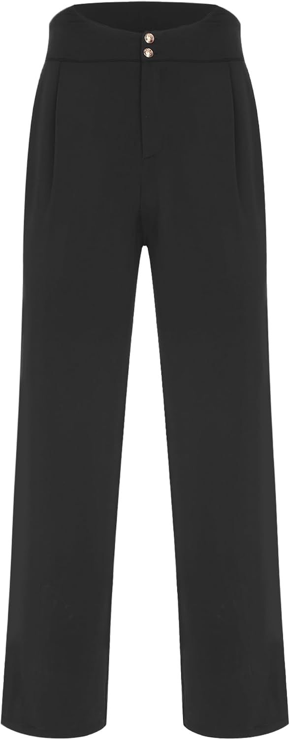FEESHOW Men's Latin Dance Outfits Sheer Mesh Patchwork Top with Loose Straight Long Pants Ballroom Dancewear
