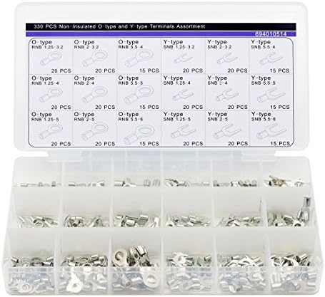 330pcs Assorted Non-insulated Ring Fork O-type U-type Terminals Assortment Kit Electrical Crimp Spade Set Lug Cable Wire Connector