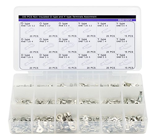 330Pcs Assorted Non-Insulated Ring Fork O-Type U-Type Terminals Assortment Kit Electrical Crimp Spade Set Lug Cable Wire Connector #TOP26
