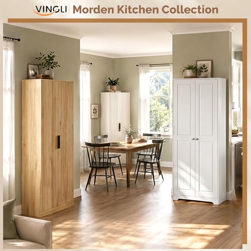 Image of VINGLI 72 inch Tall Pantry Cabinet, Kitchen Pantry Storage Cabinet with 2 Doors & Adjustable Shelves, Freestanding Food Storage Cupboard for Kitchen, Dining Room, Utility Room, White