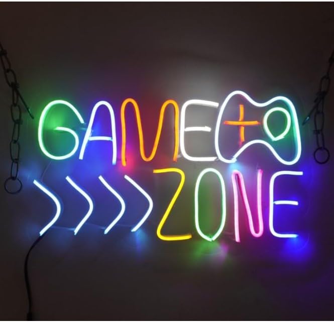 Image of Social Point Game Zone Neon Sign, Multicolour, 18x12 Inch, LED Wall Hanging Light for Gaming Room Decor