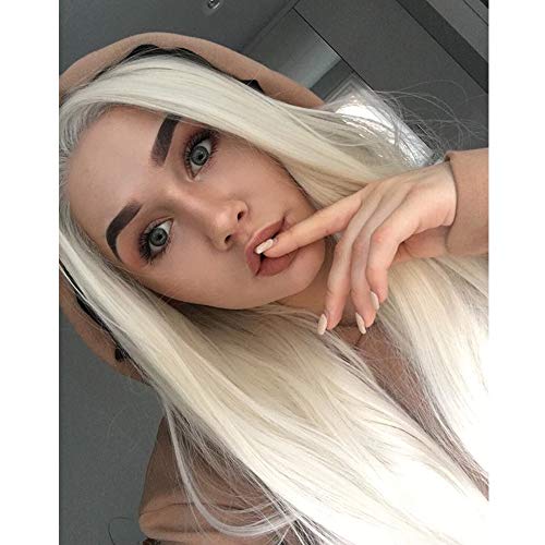Stamped Glorious Platinum Blonde Lace Front Wigs for Women Long Straight Wigs Pre Plucked 60# Color Natural Looking Wig for Daily&Party Use Heat Resistant Fiber