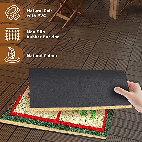 Image of Onlymat Festive Print Coir Doormat, Natural Coconut Fiber Floor Mat with Non-Slip PVC Backing, Heavy Duty Anti-Slip & Decorative Door Mat for Home and Office Entrance, 60x40 cm, Multicolour
